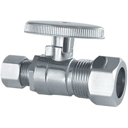 PLUMB CRAFT WAXMAN PlumbCraft Straight Shut-Off Valve, 1/2 x 3/8 in Connection, Compression, Quarter-Turn Actuator 7830900LF